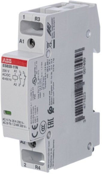 Модульный контактор ABB ESB20 1НО+1НЗ 20А 230В AC/DC, 1SBE121111R0611 в Гатчине